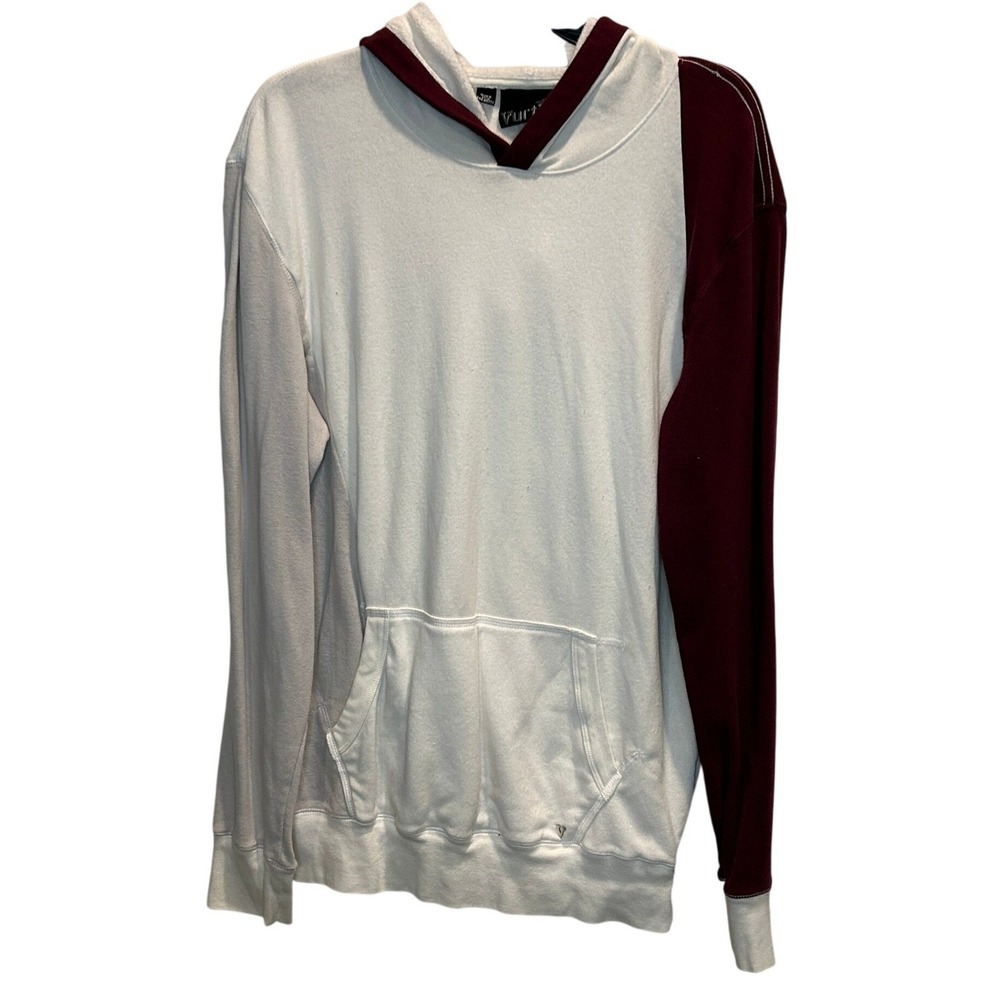 Vurt Hoodie Large Mens White Burgundy Colorblock Asymmetrical Pullover Fleece